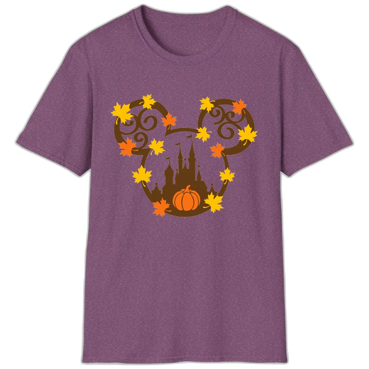 Mickey Autumn Castle Thanksgiving T-Shirt in Heather Maroon