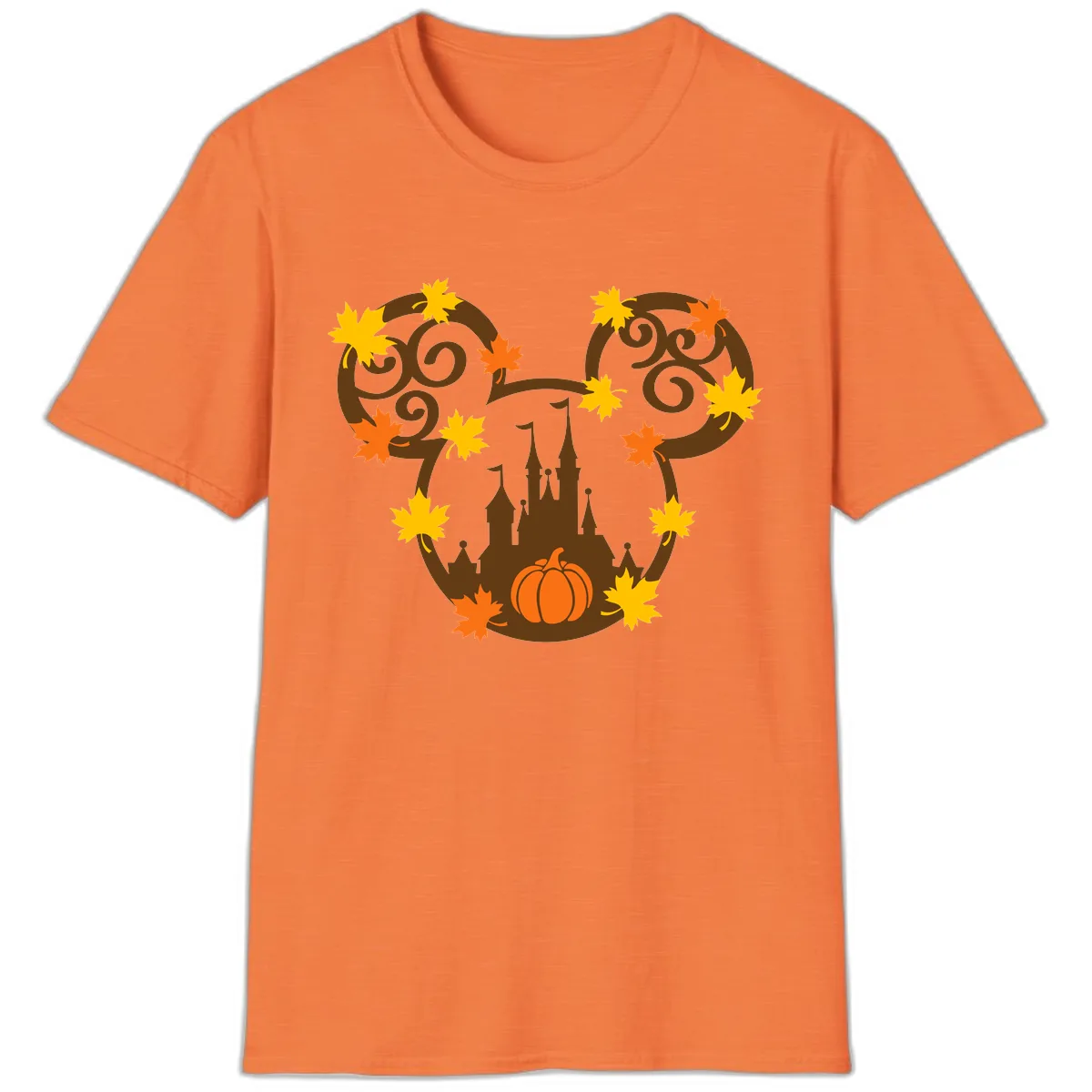 Mickey Autumn Castle Thanksgiving T-Shirt in Heather Orange