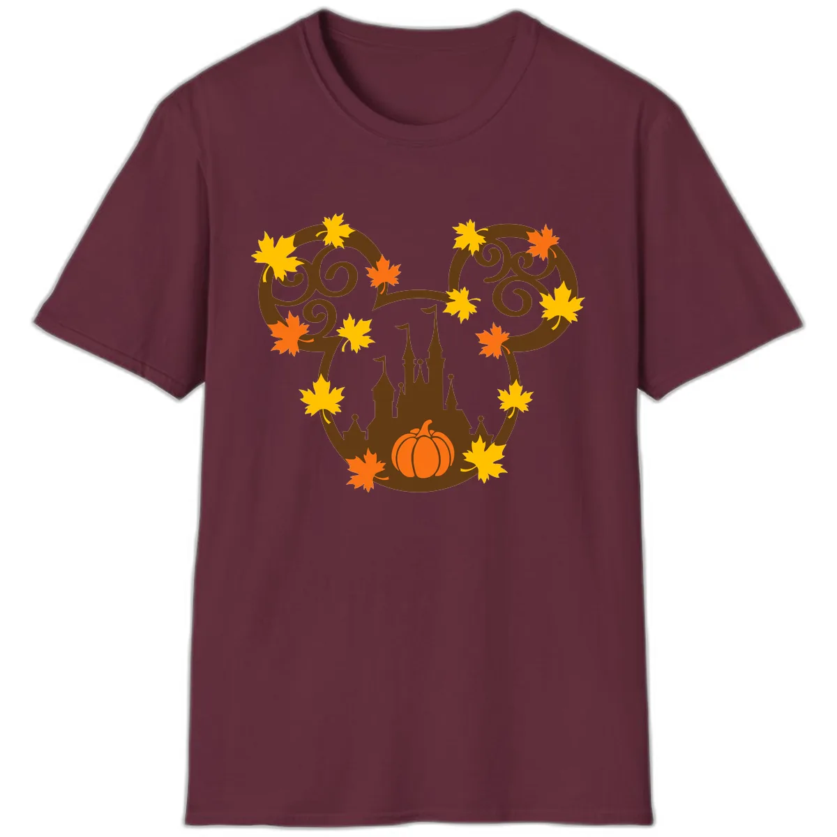 Mickey Autumn Castle Thanksgiving T-Shirt in Maroon