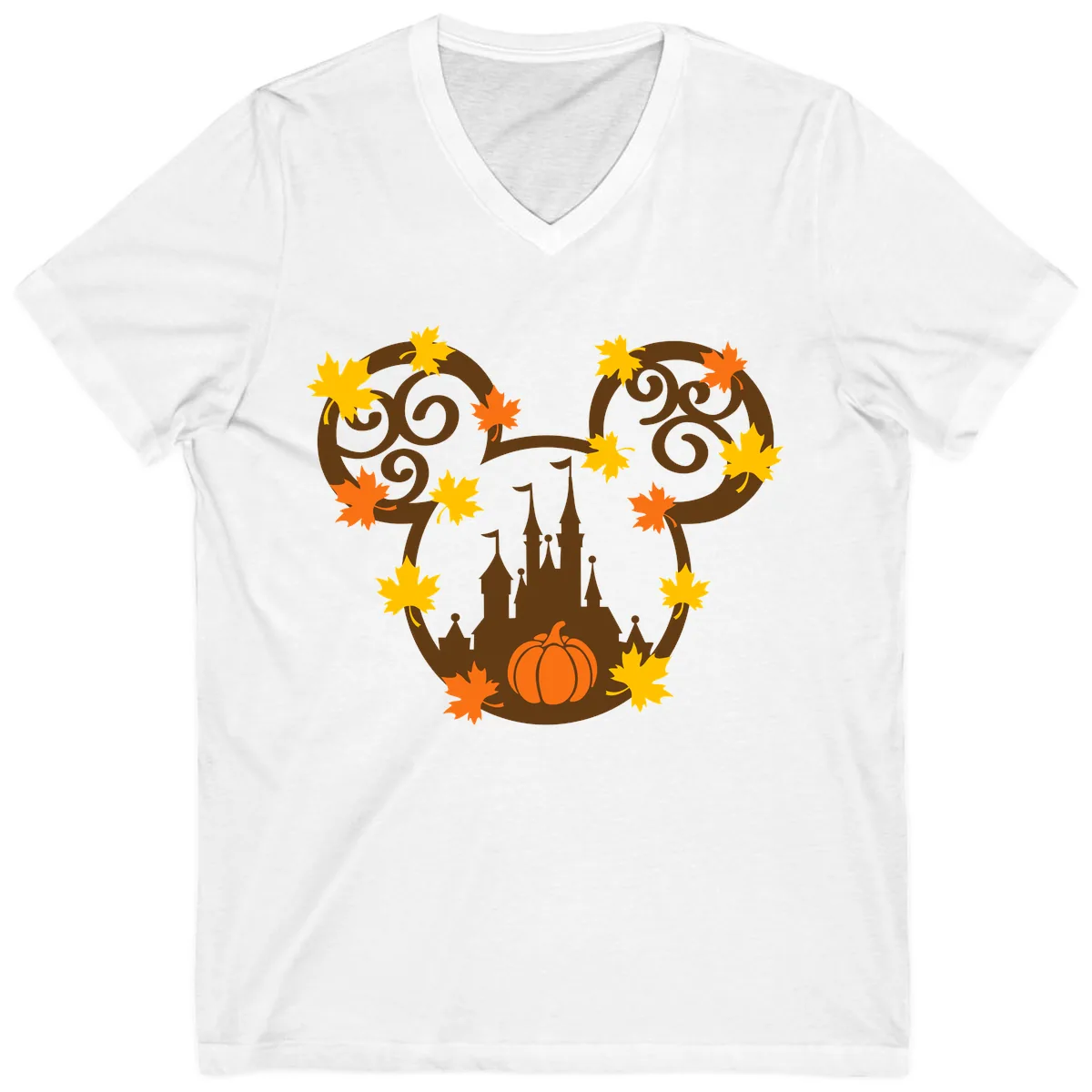 Mickey Autumn Castle Thanksgiving V-Neck in White