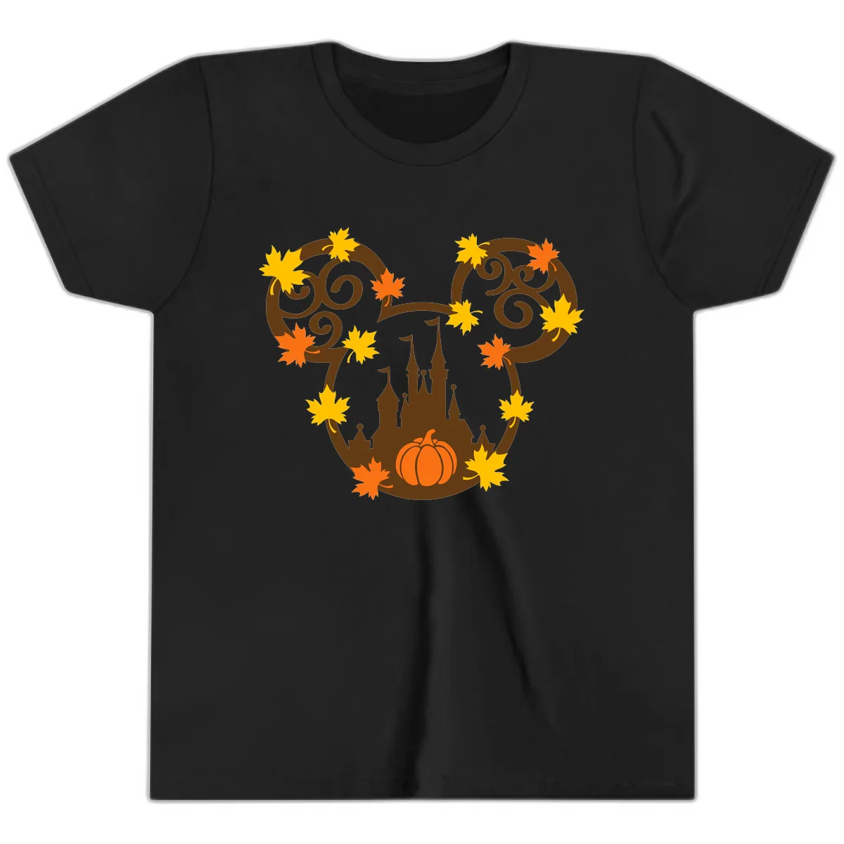 Mickey Autumn Castle Thanksgiving Youth T-Shirt in Black