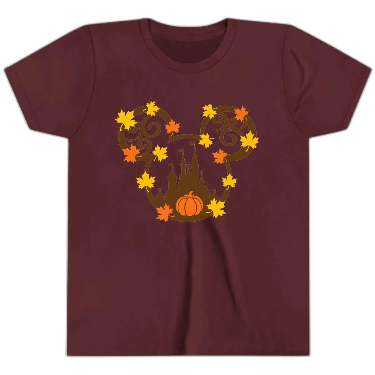 Mickey Autumn Castle Thanksgiving Youth T-Shirt in Maroon