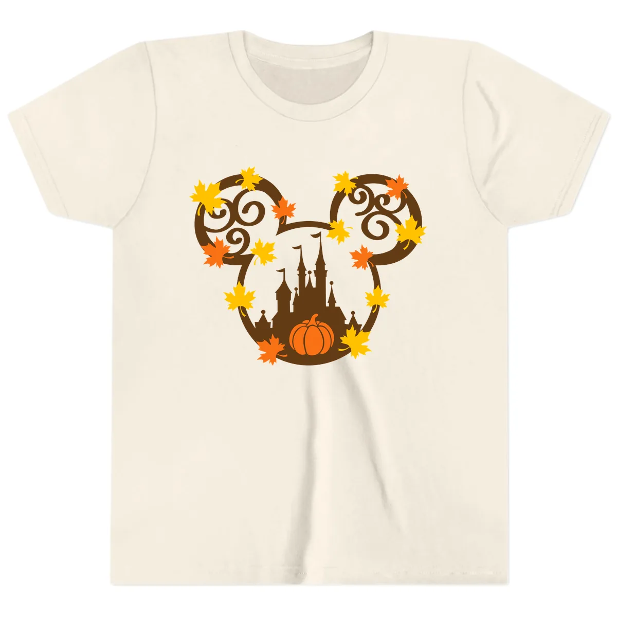 Mickey Autumn Castle Thanksgiving Youth T-Shirt in Natural