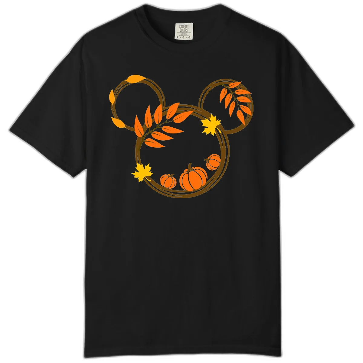 Mickey Autumn Leaves And Pumpkins Comfort Color in Black