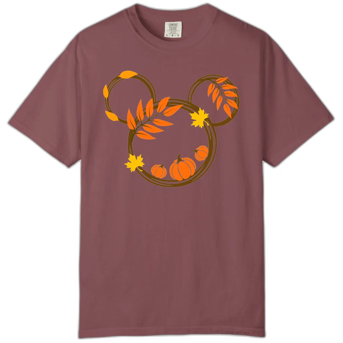 Mickey Autumn Leaves And Pumpkins Comfort Color in Brick