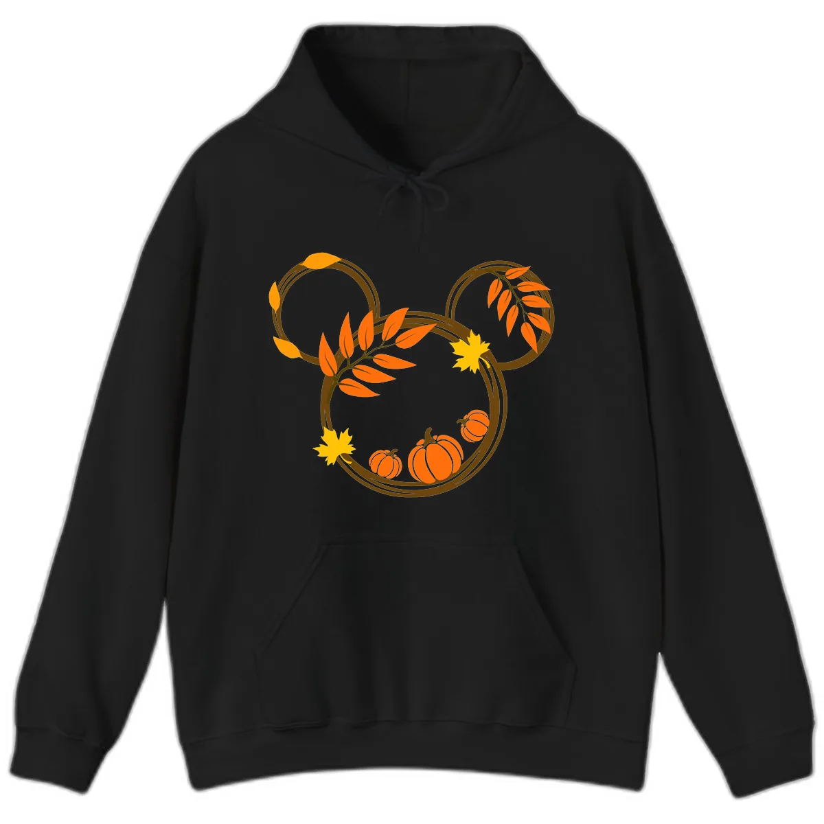 Mickey Autumn Leaves And Pumpkins Hoodie in Black