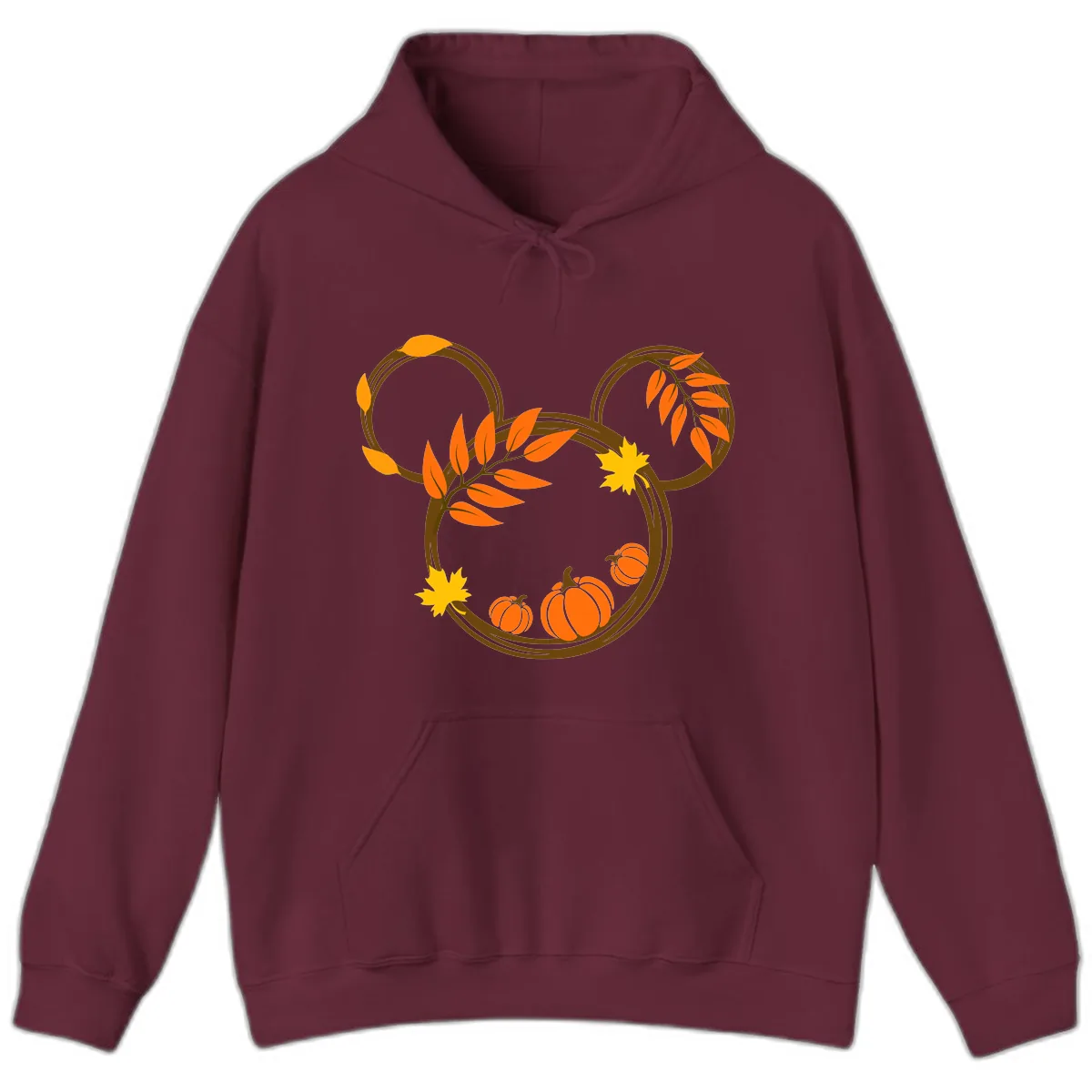 Mickey Autumn Leaves And Pumpkins Hoodie in Maroon