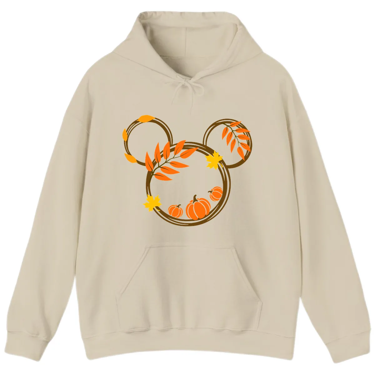 Mickey Autumn Leaves And Pumpkins Hoodie in Sand