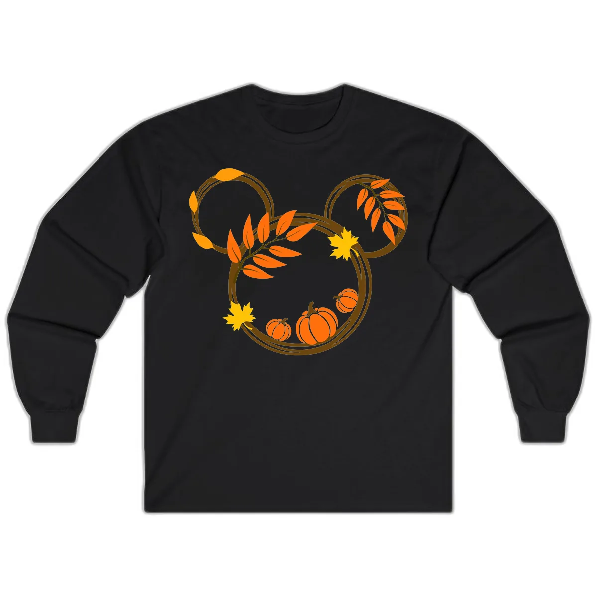 Mickey Autumn Leaves And Pumpkins Long Sleeve in Black