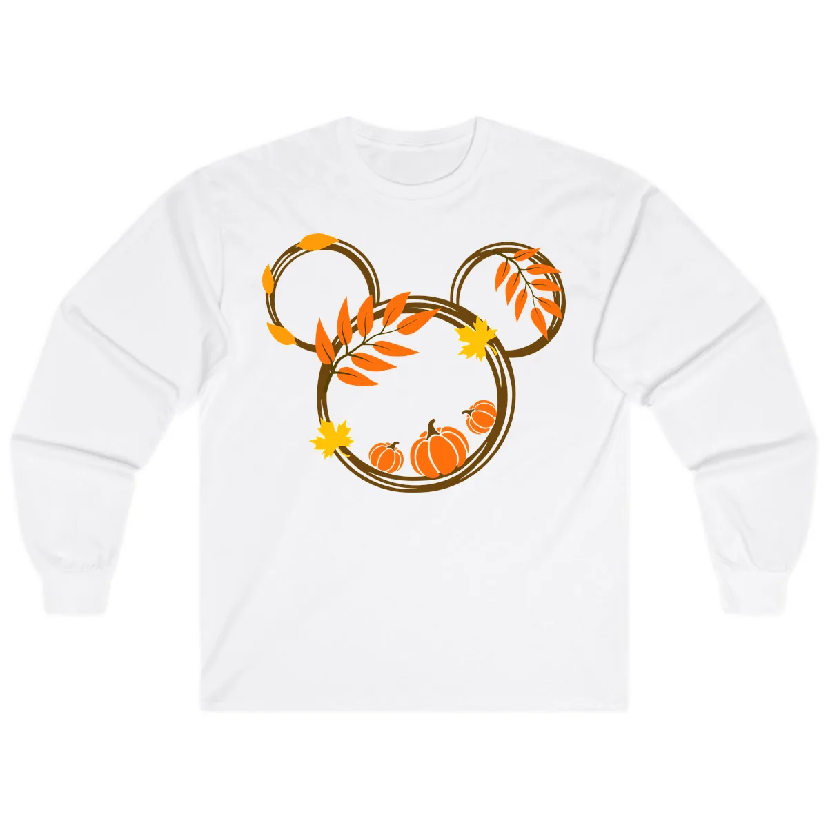 Mickey Autumn Leaves And Pumpkins Long Sleeve in White