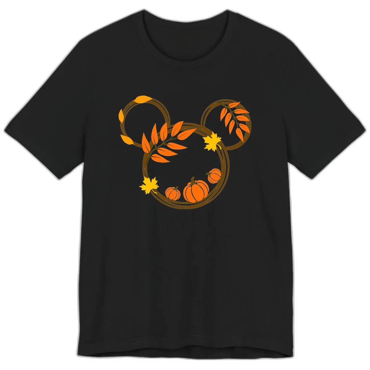 Mickey Autumn Leaves And Pumpkins Premium T-Shirt in Black