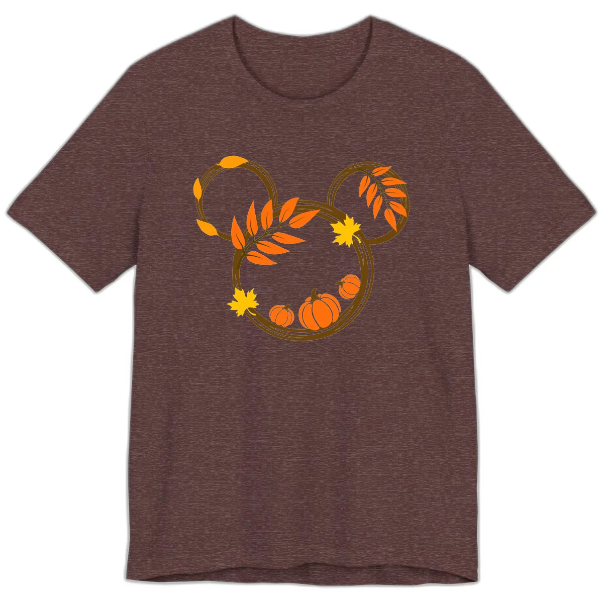 Mickey Autumn Leaves And Pumpkins Premium T-Shirt in Heather Maroon