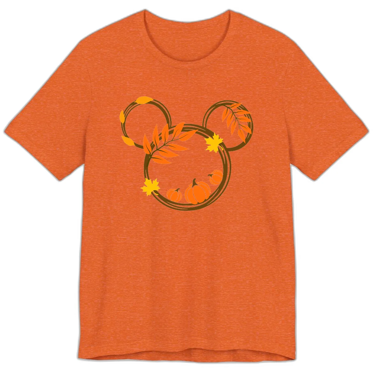Mickey Autumn Leaves And Pumpkins Premium T-Shirt in Heather Orange