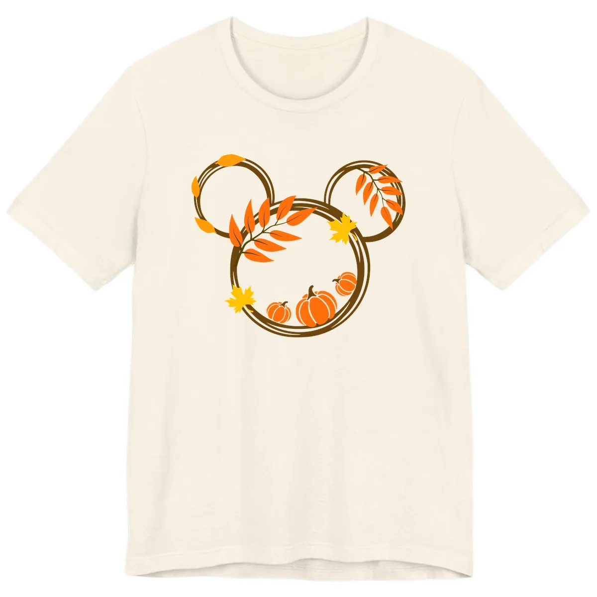 Mickey Autumn Leaves And Pumpkins Premium T-Shirt in Natural