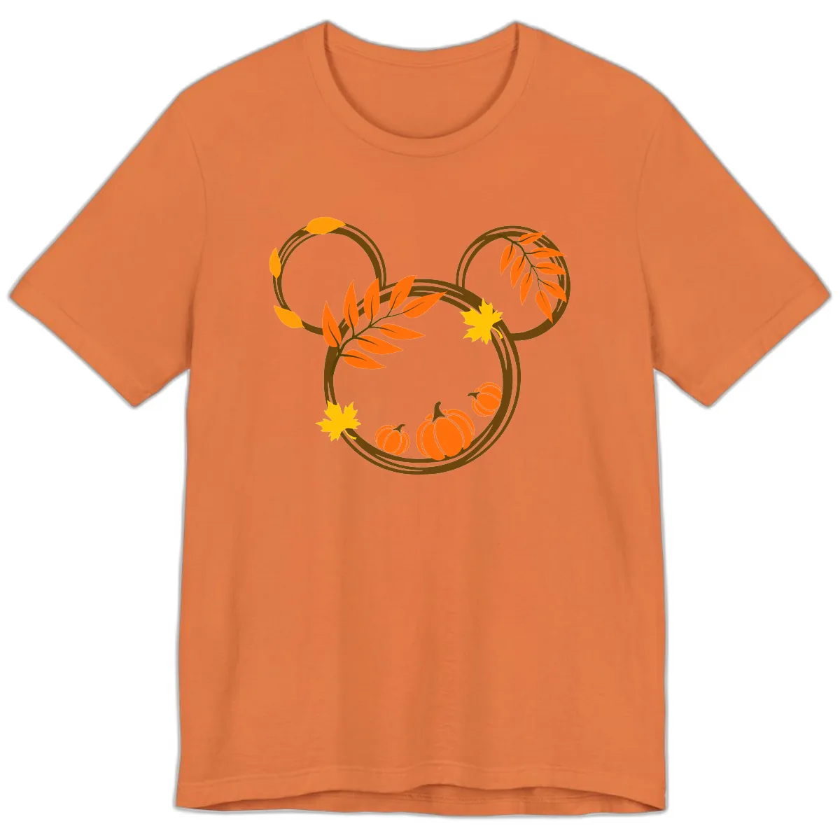 Mickey Autumn Leaves And Pumpkins Premium T-Shirt in Burnt Orange