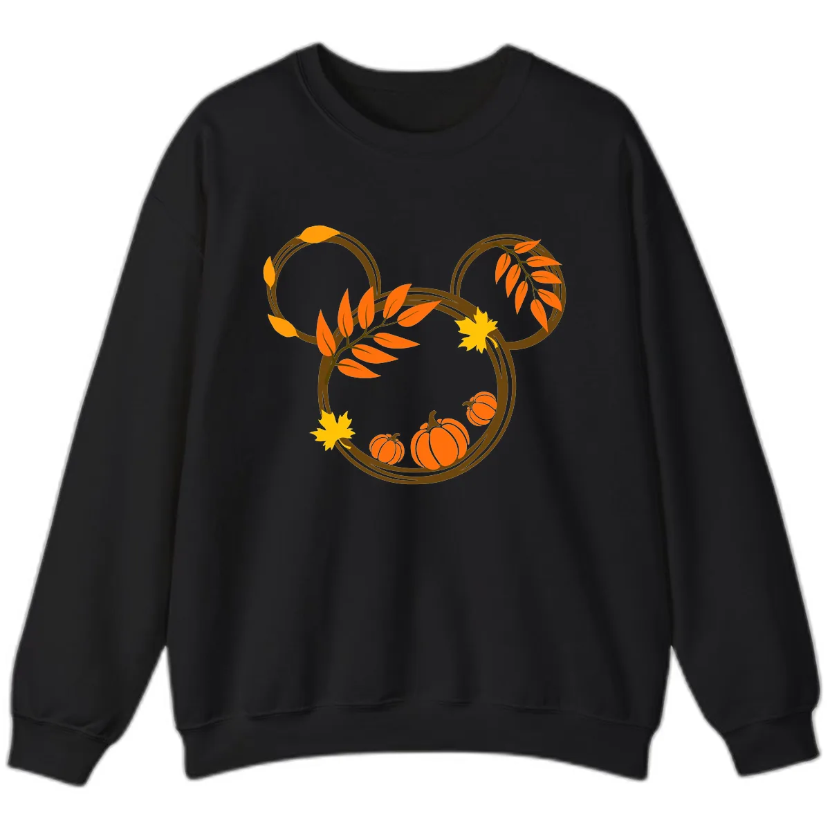 Mickey Autumn Leaves And Pumpkins Sweatshirt in Black