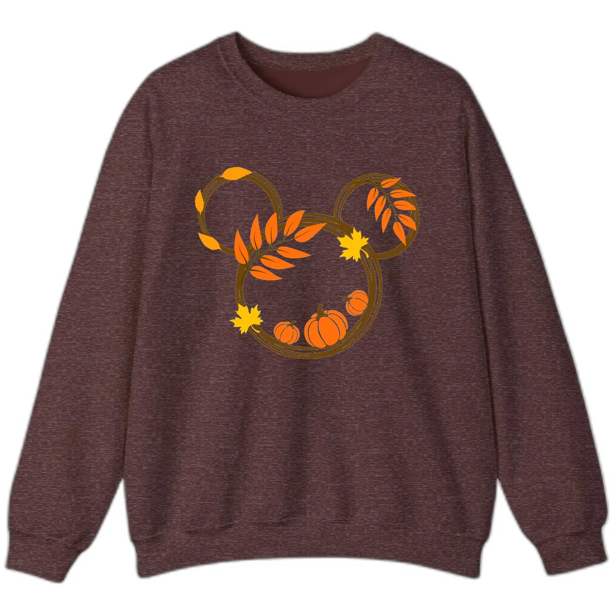 Mickey Autumn Leaves And Pumpkins Sweatshirt in Heather Sport Dark Maroon