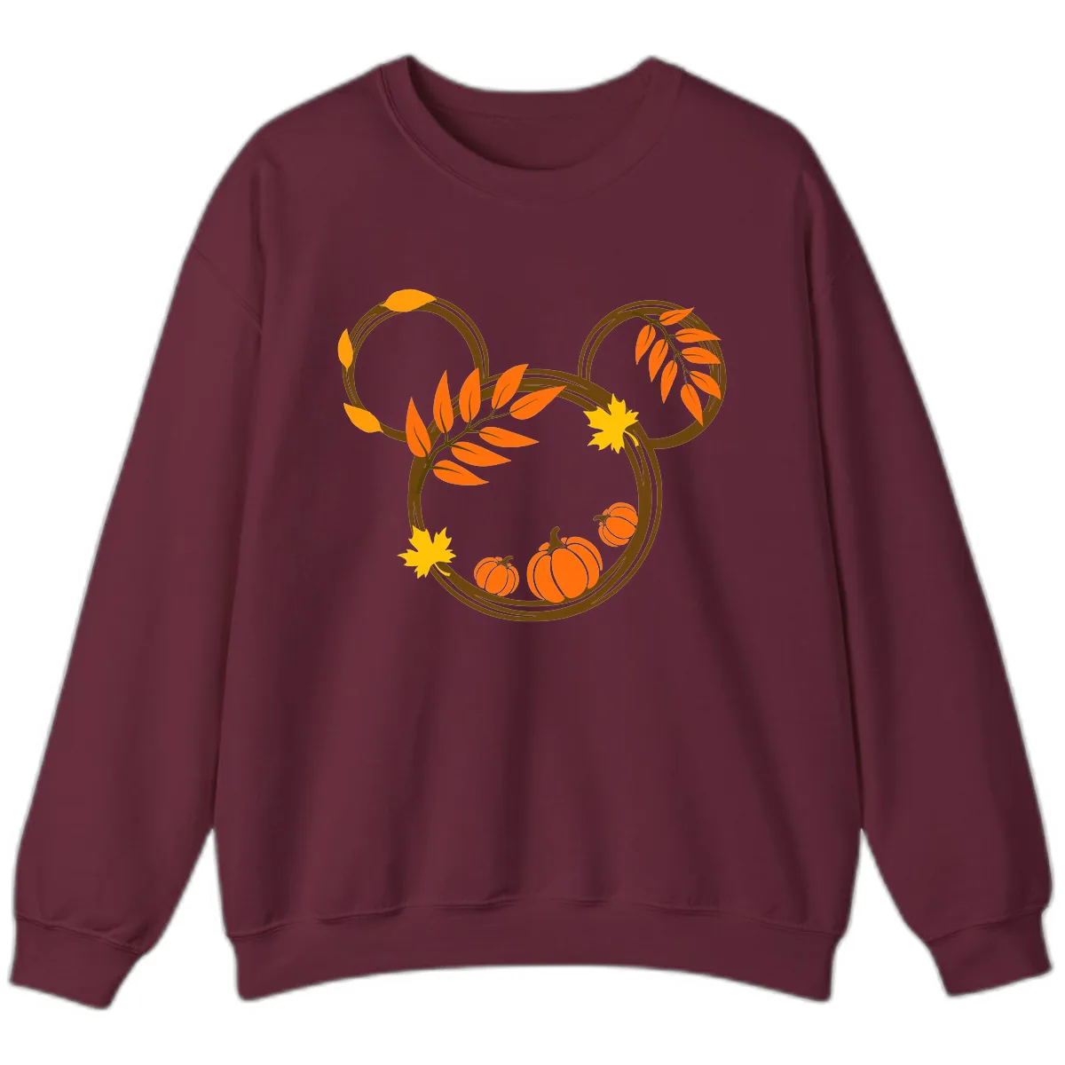Mickey Autumn Leaves And Pumpkins Sweatshirt in Maroon