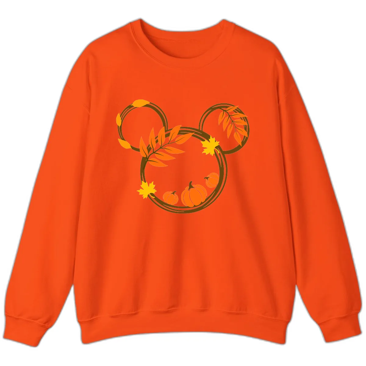 Mickey Autumn Leaves And Pumpkins Sweatshirt in Orange