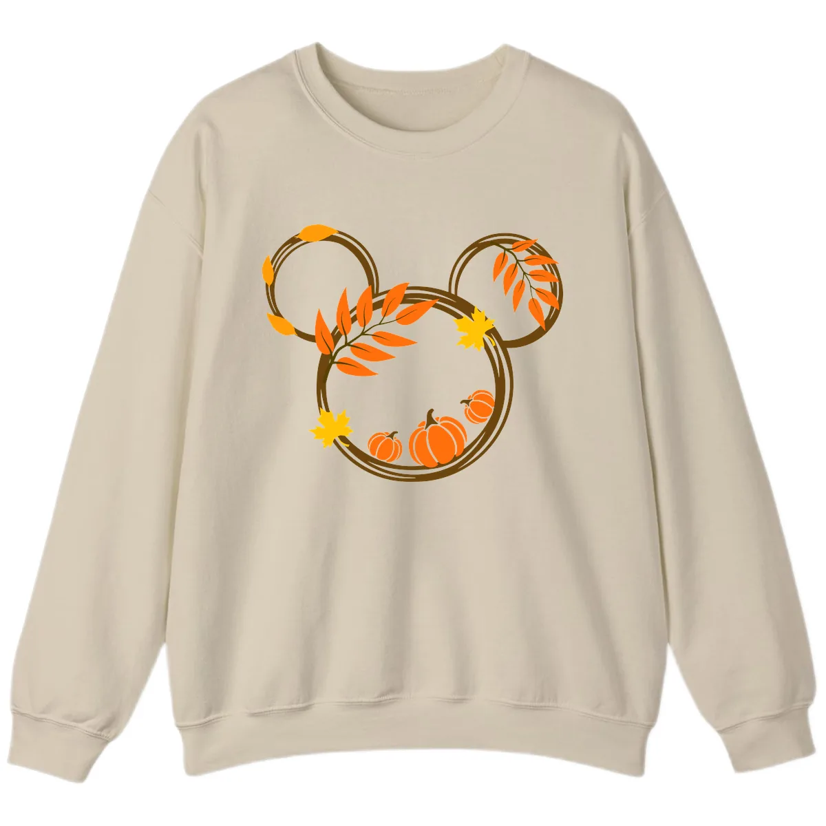 Mickey Autumn Leaves And Pumpkins Sweatshirt in Sand