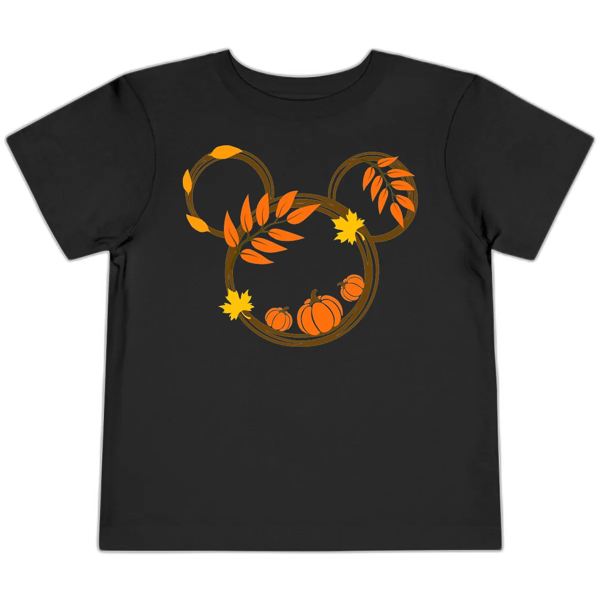 Mickey Autumn Leaves And Pumpkins Toddler T-Shirt in Black