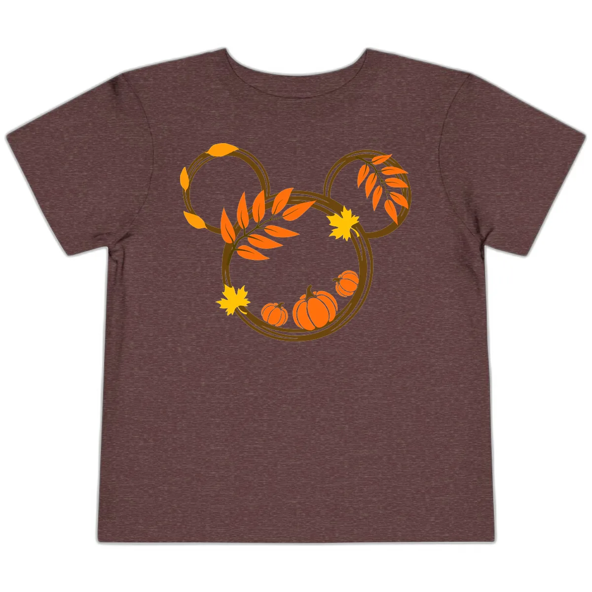 Mickey Autumn Leaves And Pumpkins Toddler T-Shirt in Heather Maroon