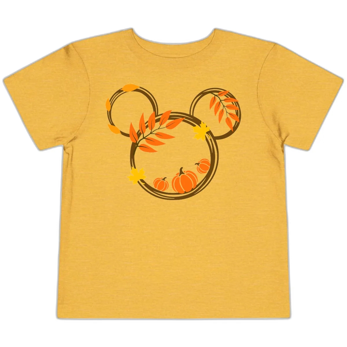 Mickey Autumn Leaves And Pumpkins Toddler T-Shirt in Heather Yellow Gold