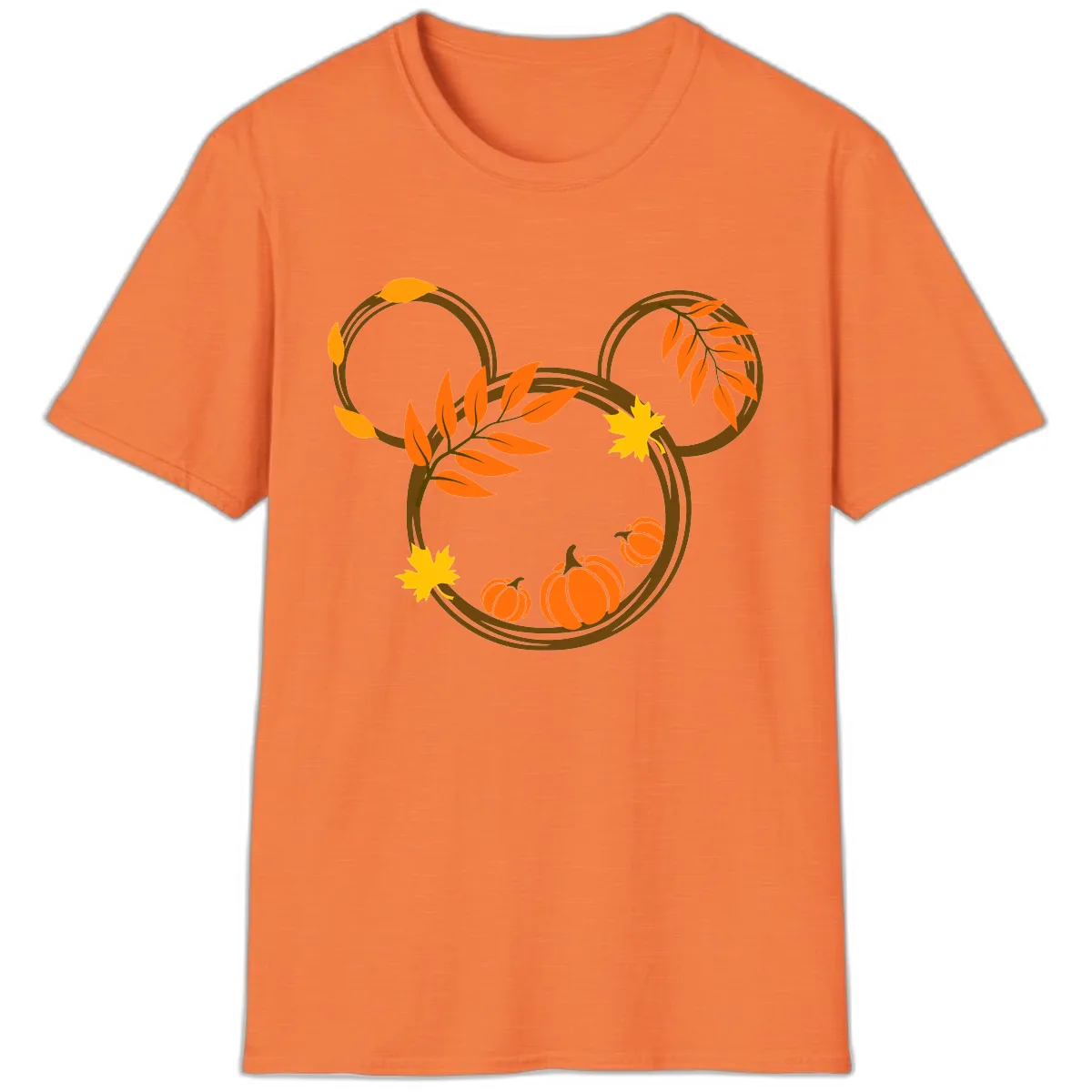 Mickey Autumn Leaves And Pumpkins T-Shirt in Heather Orange