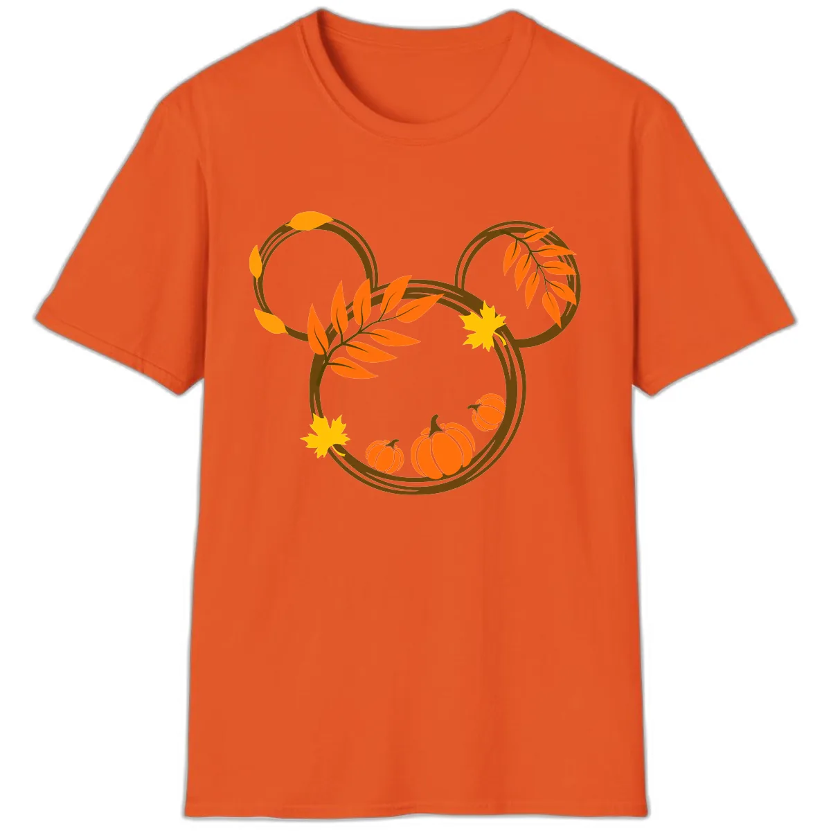 Mickey Autumn Leaves And Pumpkins T-Shirt in Orange