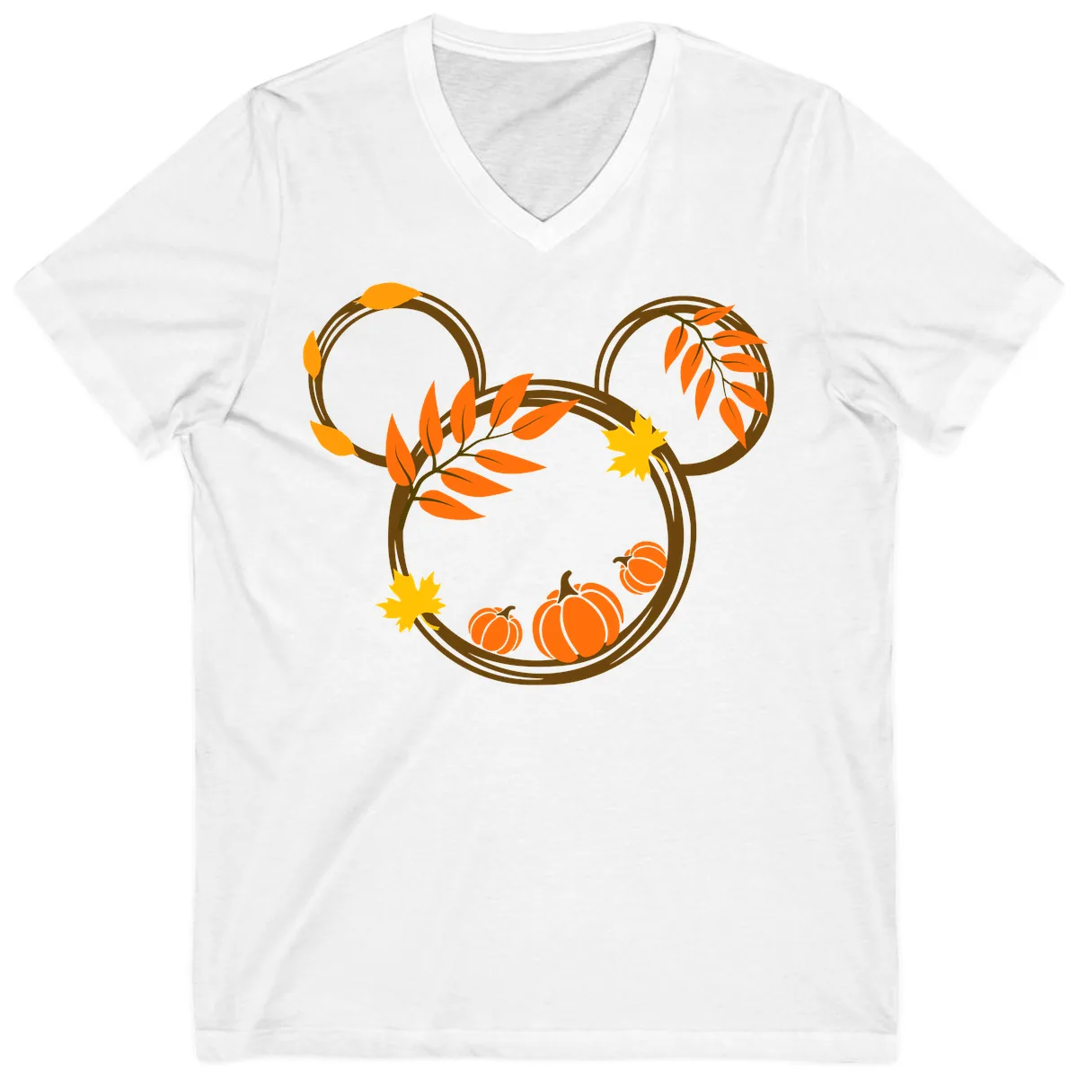 Mickey Autumn Leaves And Pumpkins V-Neck in White