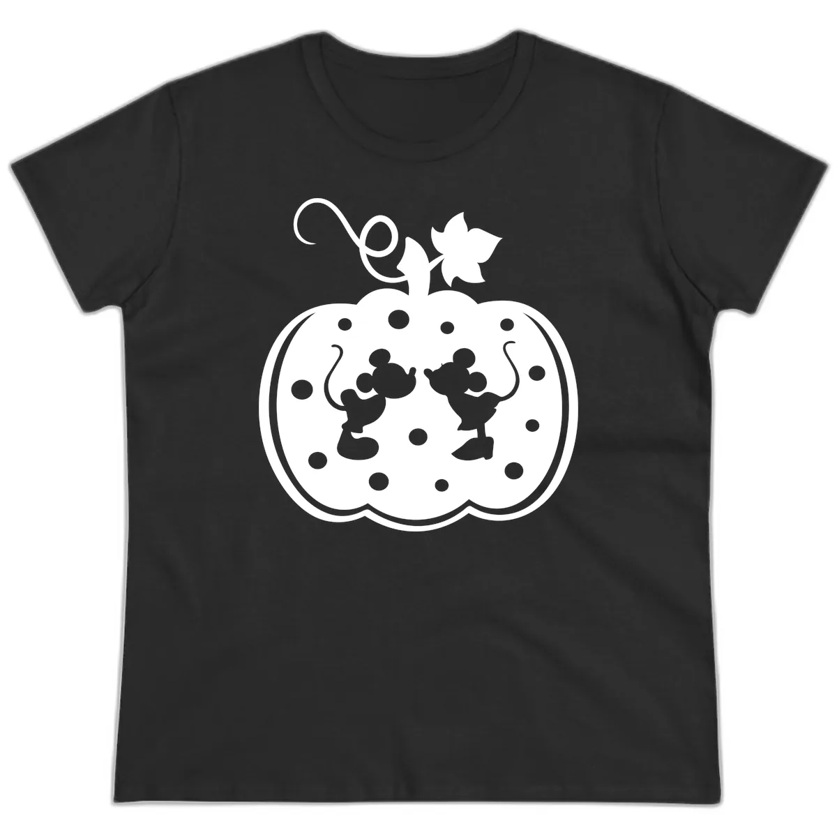 Mickey And Minnie Pumpkin Patch Ladies Tee in Black