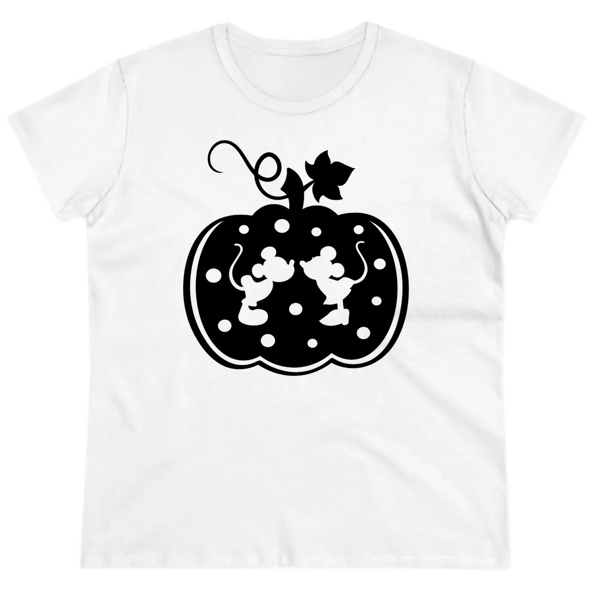 Mickey And Minnie Pumpkin Patch Ladies Tee in White