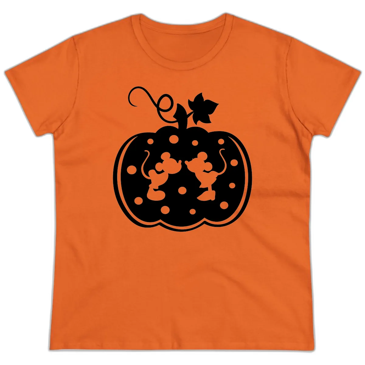Mickey And Minnie Pumpkin Patch Ladies Tee in Orange