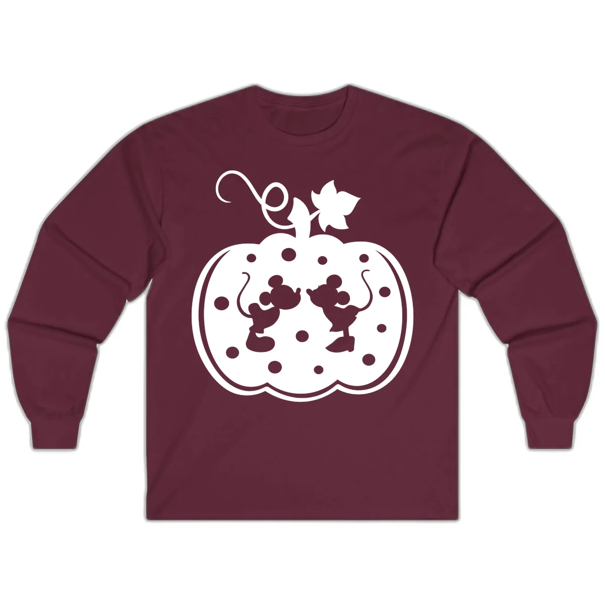 Mickey And Minnie Pumpkin Patch Long Sleeve in Maroon