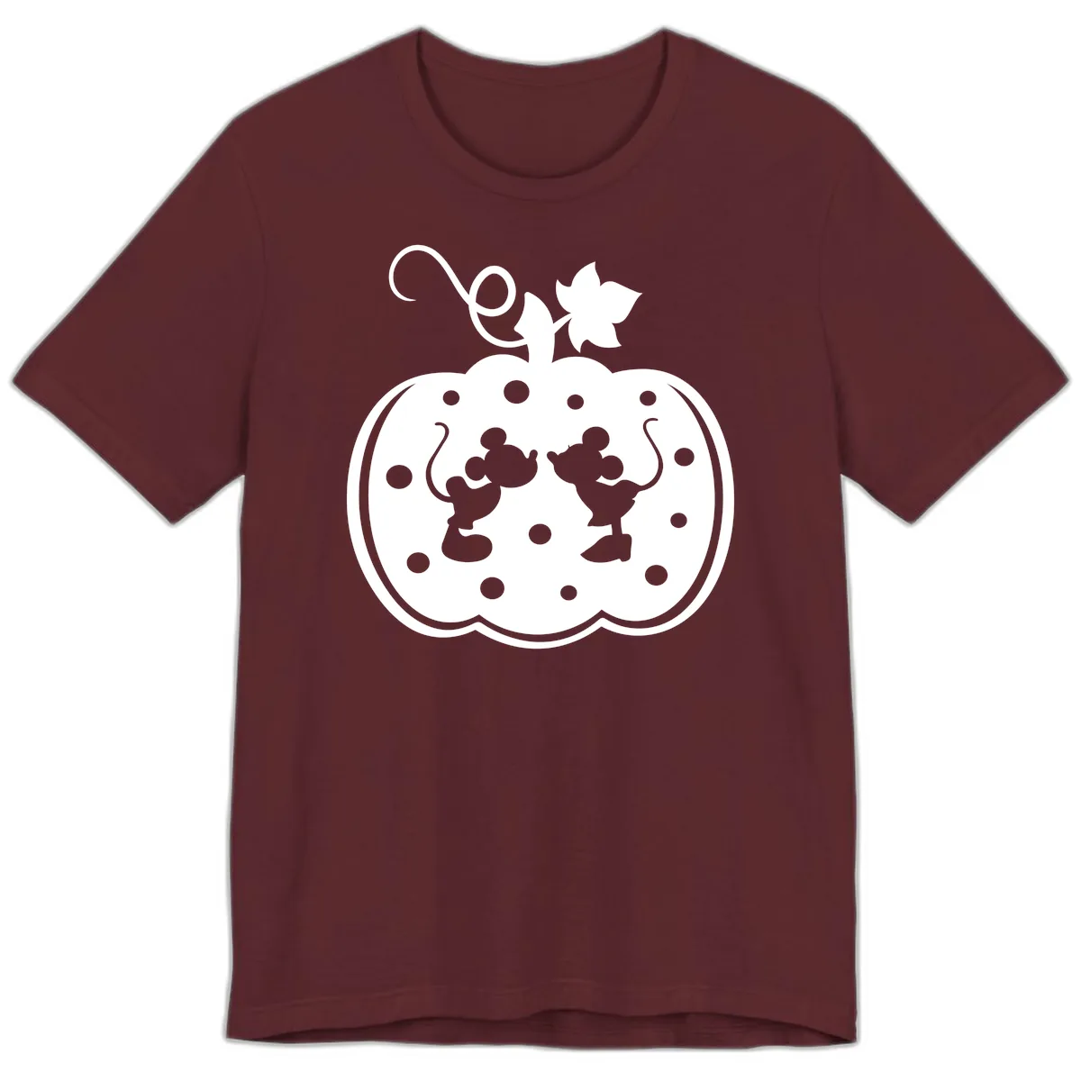 Mickey And Minnie Pumpkin Patch Premium T-Shirt in Maroon