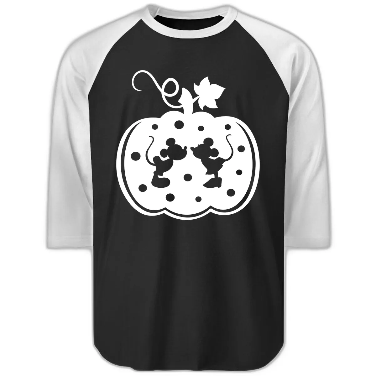Mickey And Minnie Pumpkin Patch Raglan 3/4 in Black White