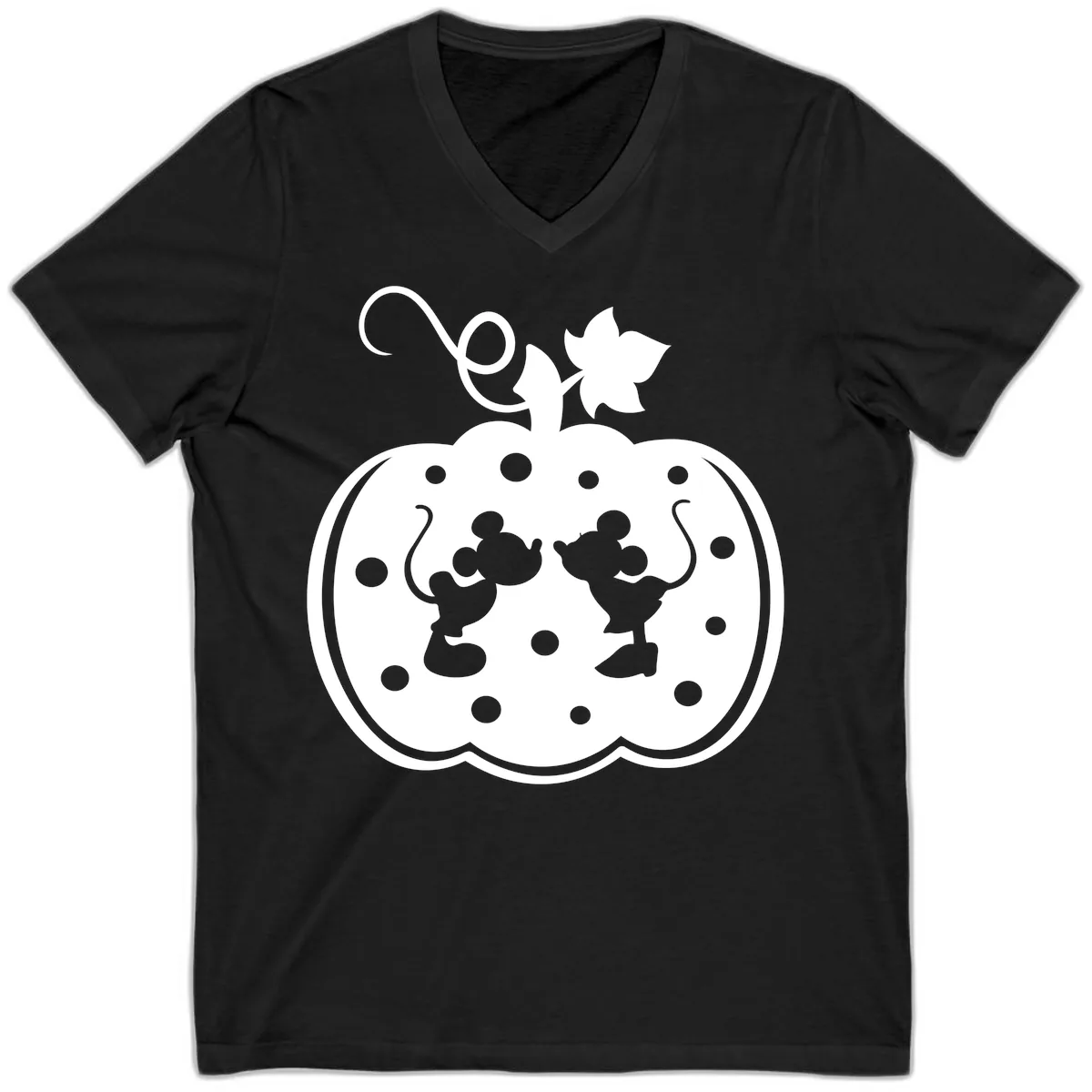 Mickey And Minnie Pumpkin Patch V-Neck in Black