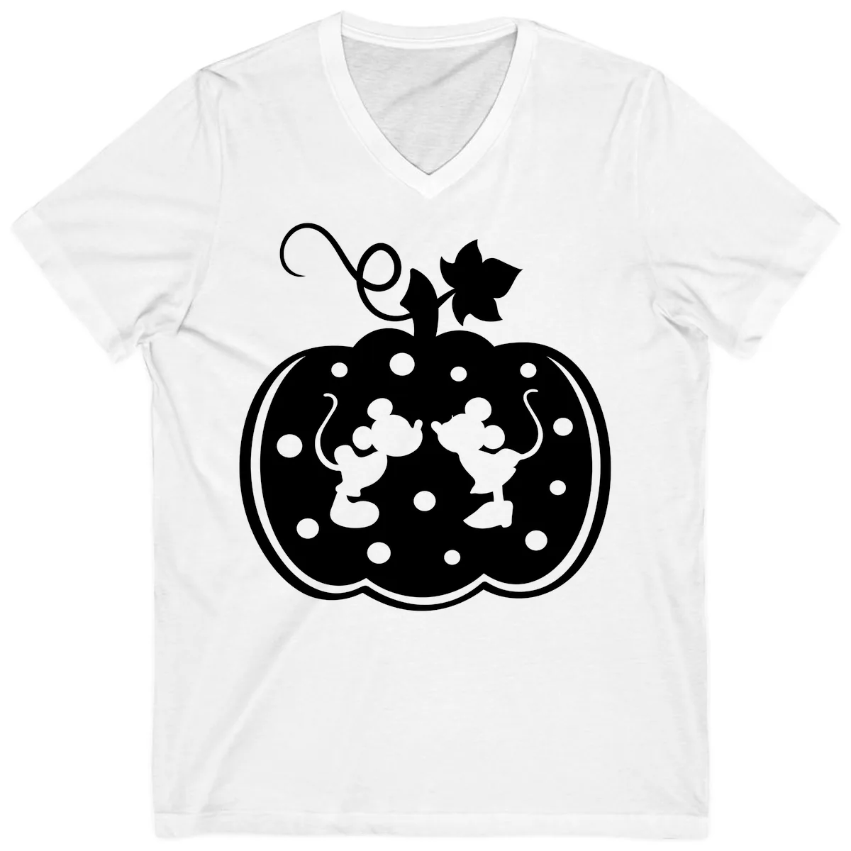 Mickey And Minnie Pumpkin Patch V-Neck in White