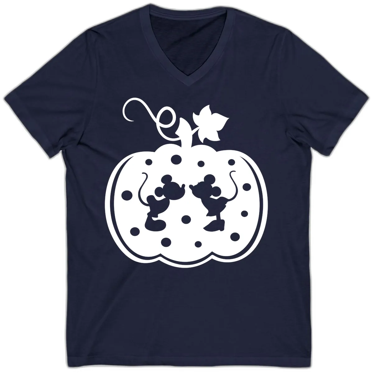 Mickey And Minnie Pumpkin Patch V-Neck in Navy