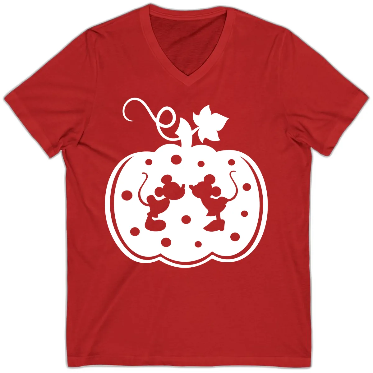 Mickey And Minnie Pumpkin Patch V-Neck in Red