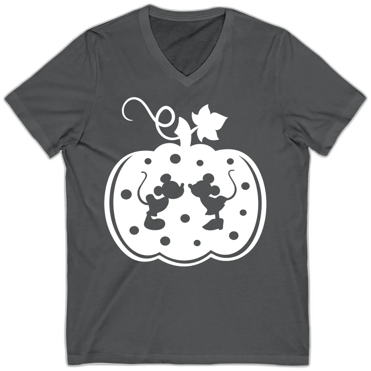 Mickey And Minnie Pumpkin Patch V-Neck in Asphalt