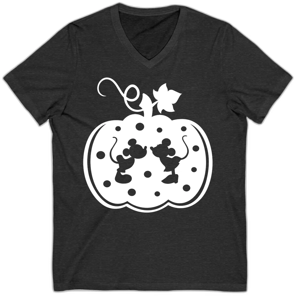 Mickey And Minnie Pumpkin Patch V-Neck in Dark Grey Heather
