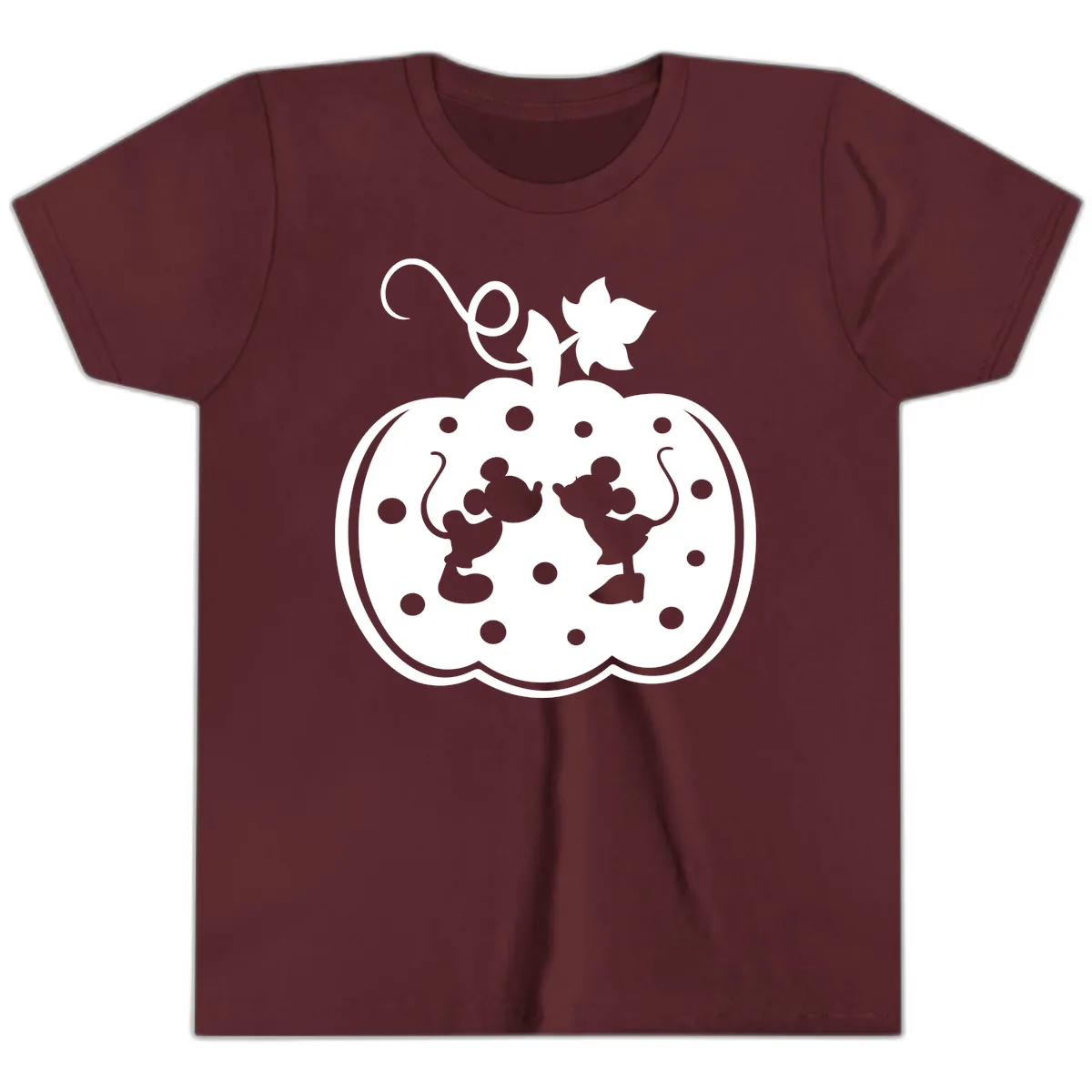 Mickey And Minnie Pumpkin Patch Youth T-Shirt in Maroon