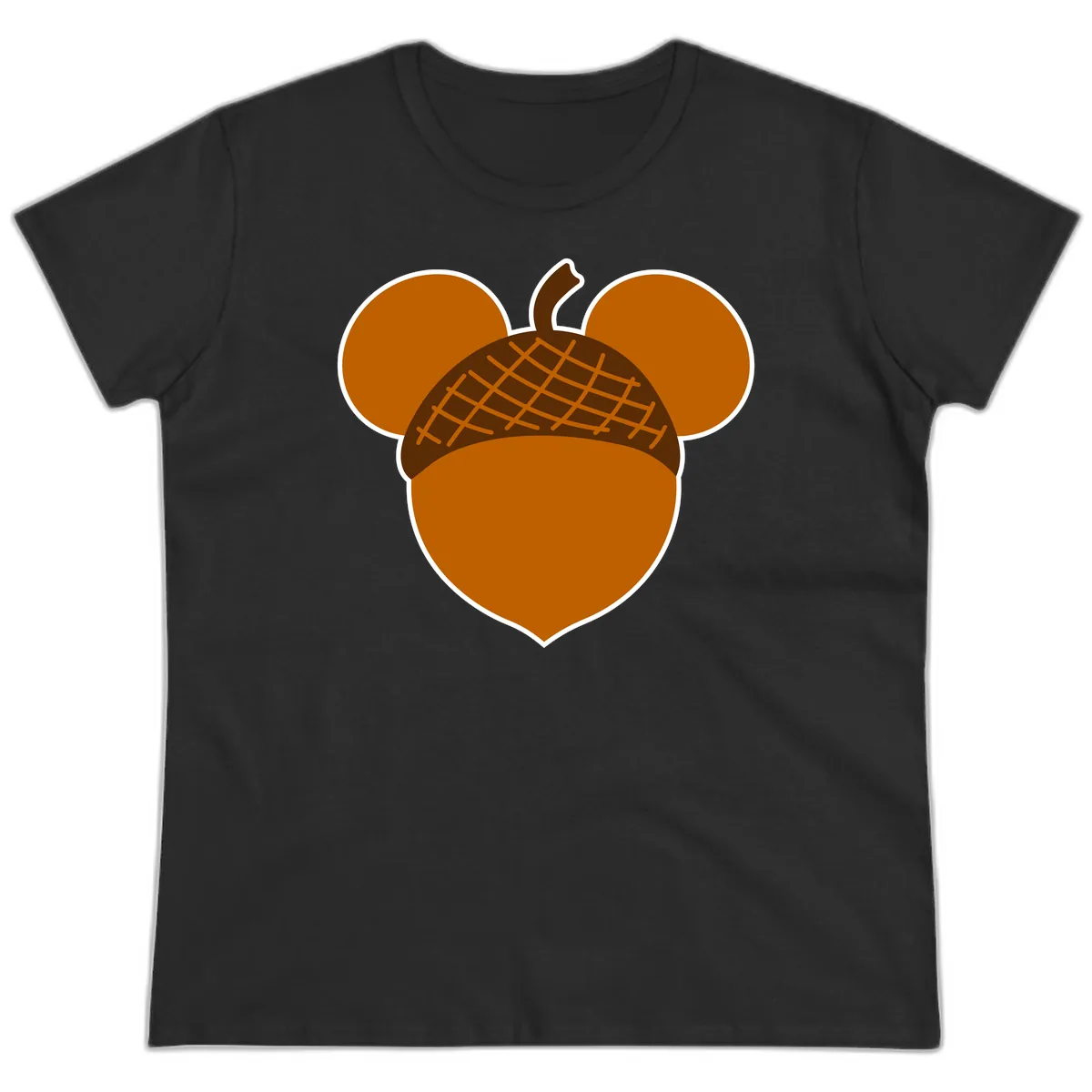 Acorn Mickey Mouse Ears Design Ladies Tee in Black