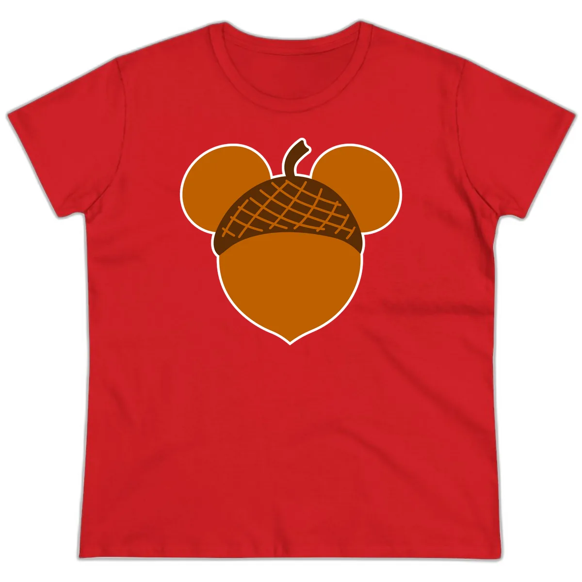 Acorn Mickey Mouse Ears Design Ladies Tee in Red