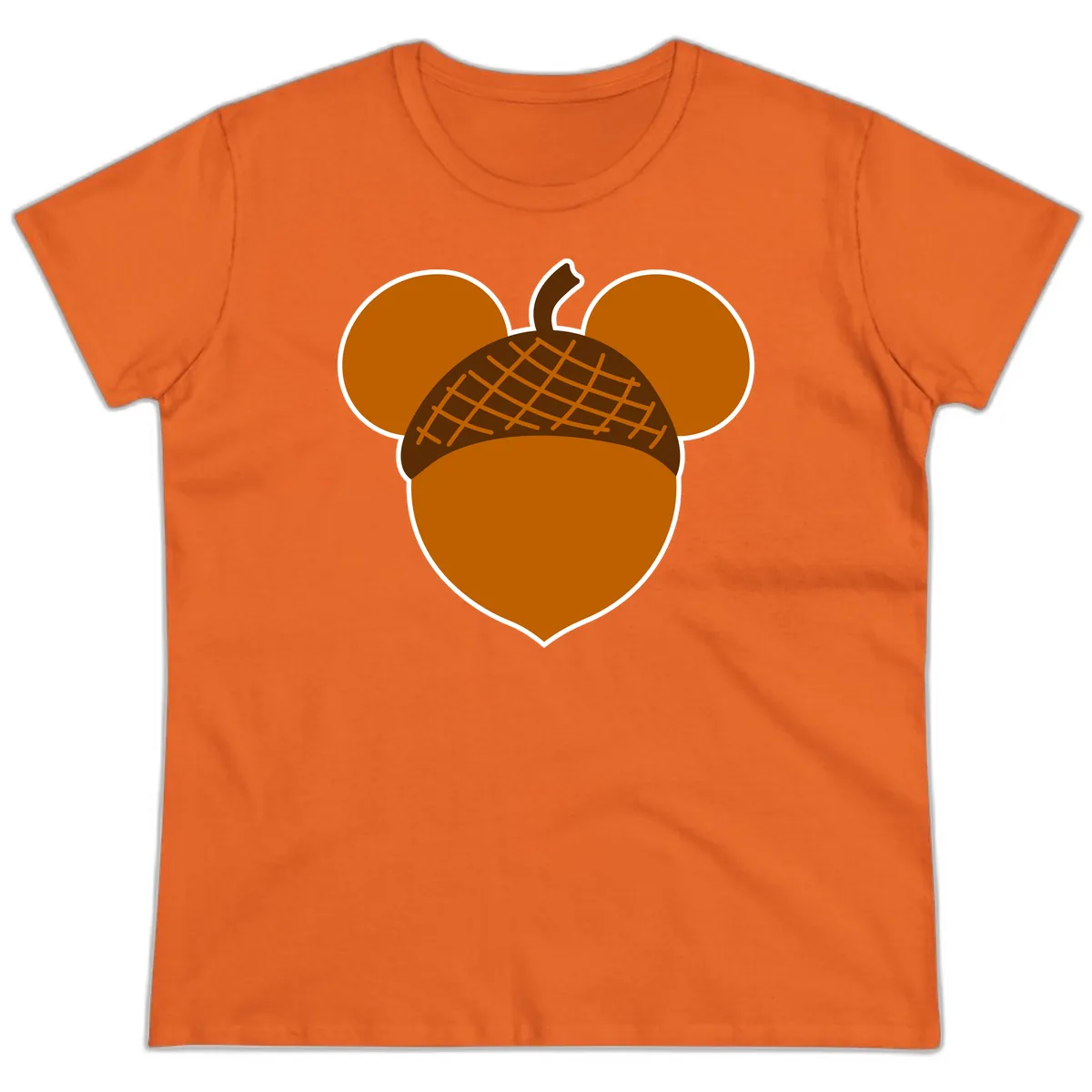 Acorn Mickey Mouse Ears Design Ladies Tee in Orange