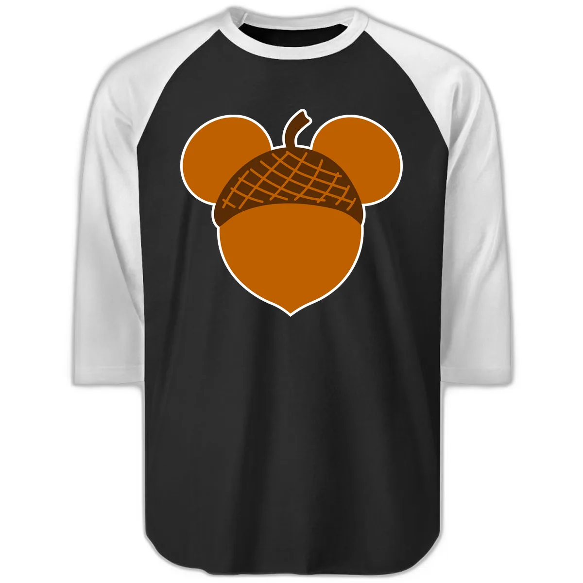 Acorn Mickey Mouse Ears Design Raglan 3/4 in Black White