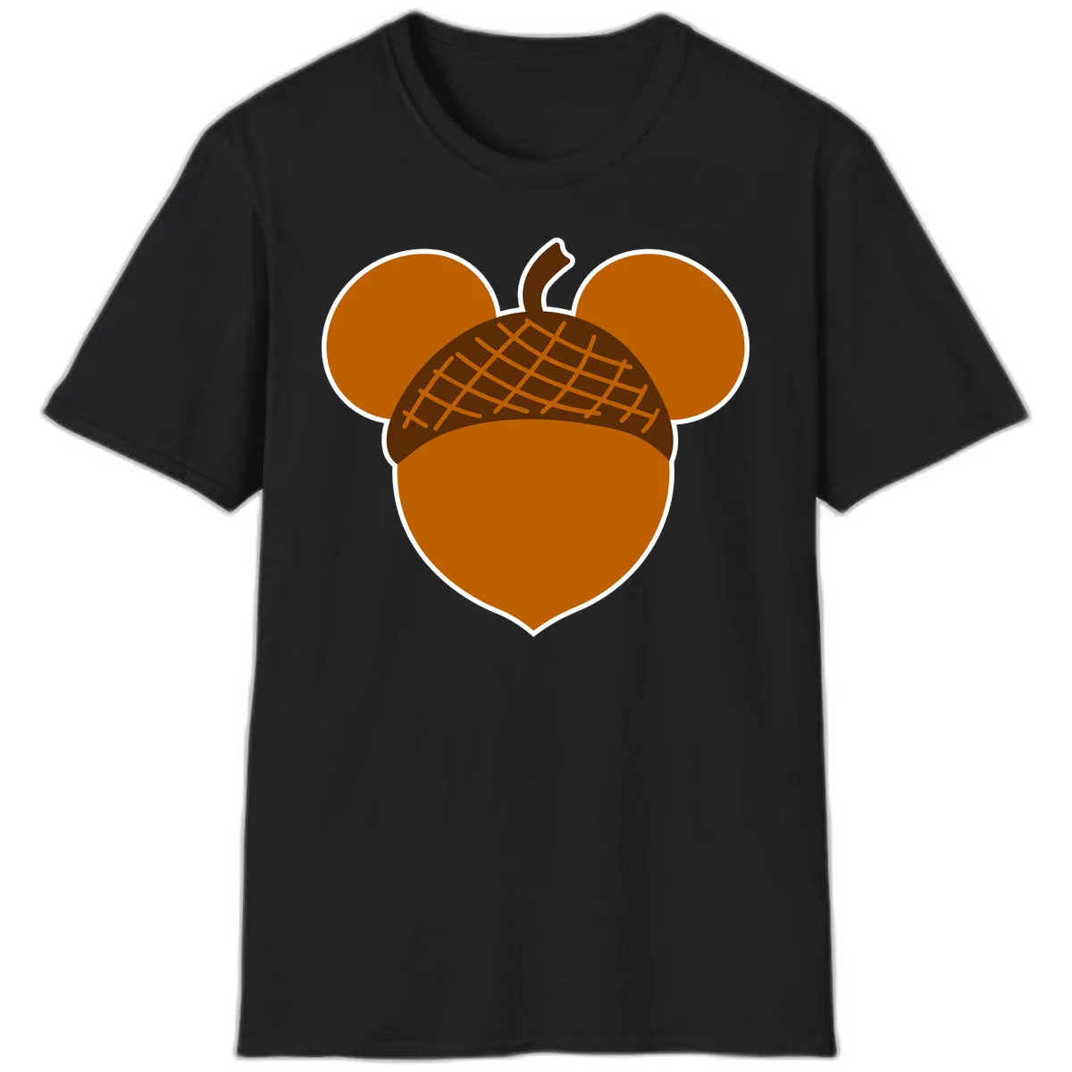 Acorn Mickey Mouse Ears Design T-Shirt in Black