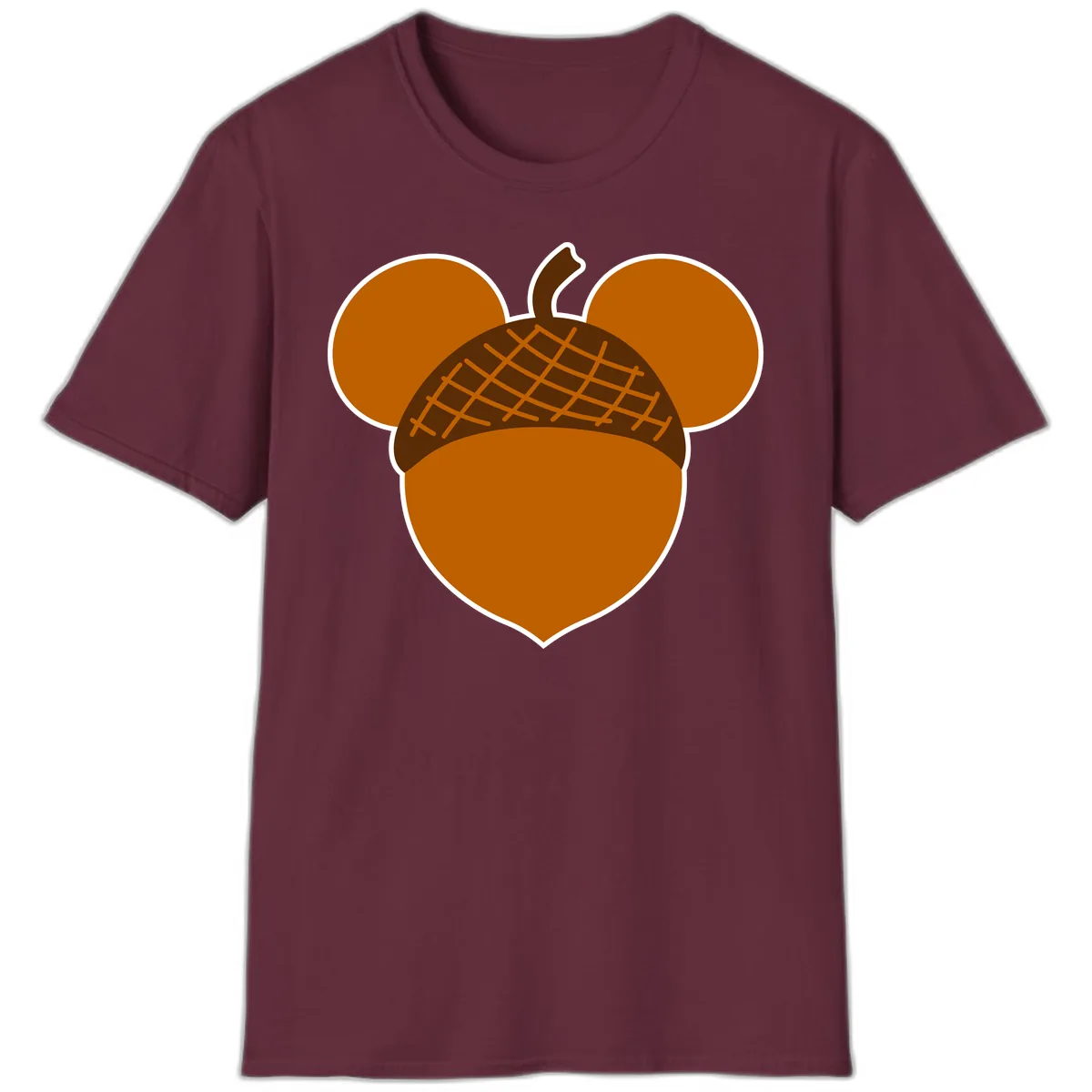 Acorn Mickey Mouse Ears Design T-Shirt in Maroon