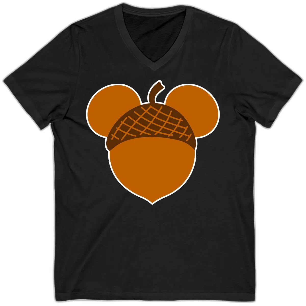 Acorn Mickey Mouse Ears Design V-Neck in Black